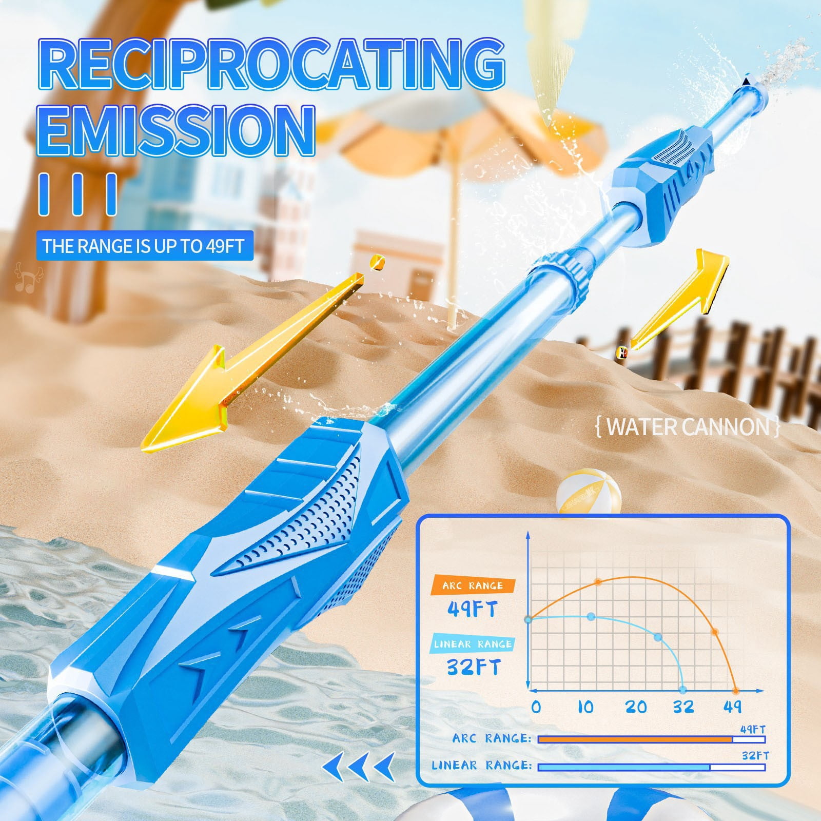 Pull-Out Backpack Water Cannon - 15L Dry Bag, 15M Range, Water Blaster - Adjustable Straps, Ergonomic for Beach, Pool, Outdoor