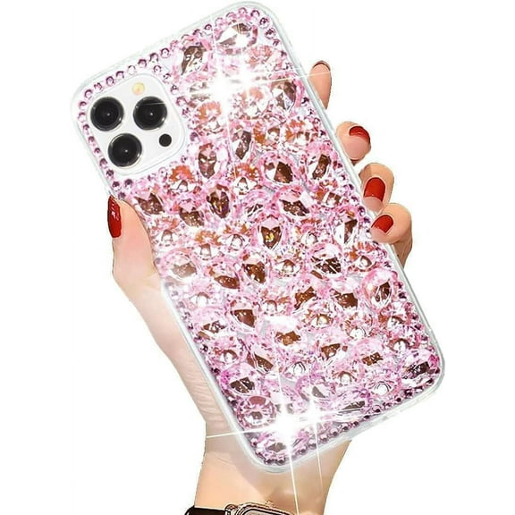 iPhone 12 Pro Max Bling Glitter Case,Luxury Shiny Diamond Crystal Rhinestone Sparkly Jewelled Gemstone 3D Handmade Clear Cover Case for Women Girls with iPhone 12 Pro Max 6.7''
