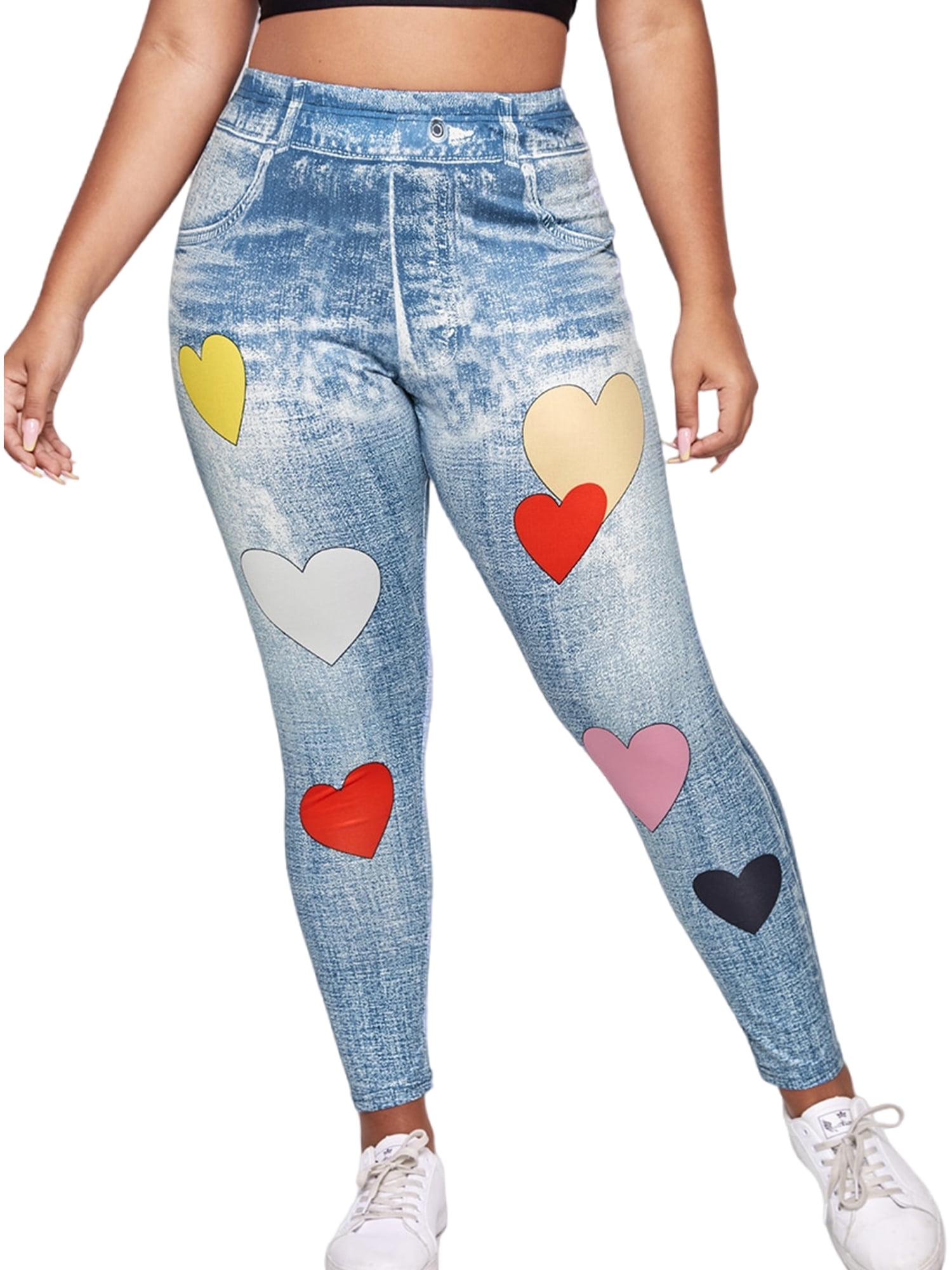 Sexy Dance Women Fake Jeans Oversized Plus Size Look Print Leggings Elastic  Waisted Printed Denim Jeggings Yoga Pant Pencil Pants Sport Trousers  Printed Blue 1XL  Walmartcom