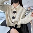 thumbnail image 4 of Styesk Cardigan pour Femmes Cardigan en Tricot à Col Montant Style Décontracté pour Femmes Style Rétro Français Veste, 4 of 7
