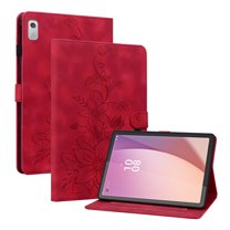 FJLBDE Case for Lenovo Tab M9 9.0 Inch 2023 Released TB-310FU, Embossed Flower PU Leather Flip Wallet Folio Stand Cases Cover, Red