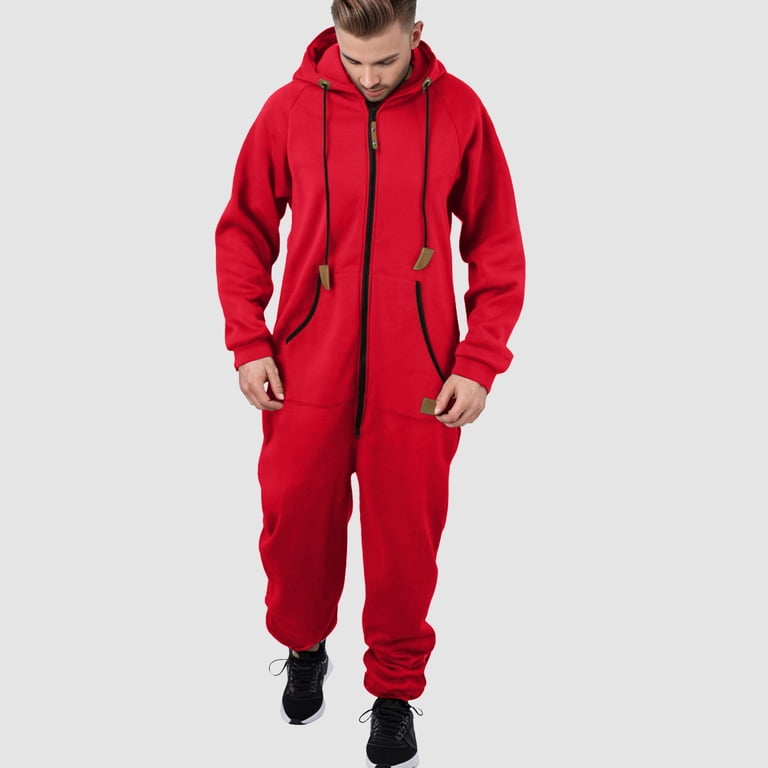Mens Romper Men's Autumn Winter Warm Splicing Casual Hooded Zipper