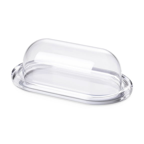 Omada Acrylic Covered Butter Dish: Large Clear and White Butter Keeper and Cream Cheese Container ? Dishwasher Safe European Butter Dish with Lid ? 3? Wide Butter Holder for Counter