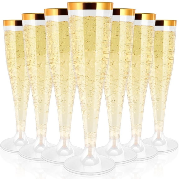 100 Pack Plastic Champagne Flutes Disposable,Gold Rim Plastic Champagne Glasses,4.5 Oz Clear Disposable Champagne Flute,Mimosa Glasses Plastic Toasting Glasses for Wedding Party Supplies