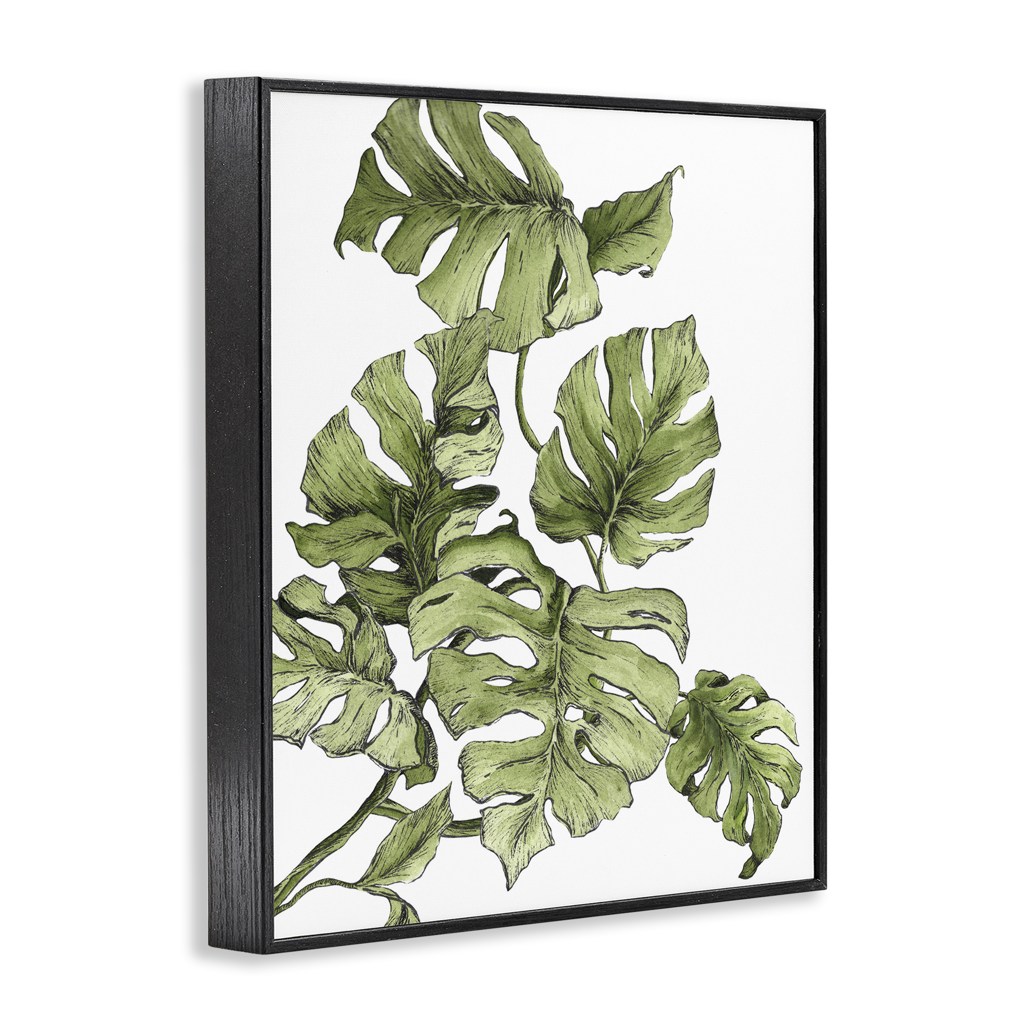 Stupell Industries Falling Monstera Leaves Botanical & Floral Painting Black Framed Art Print Wall Art, 11 x 14