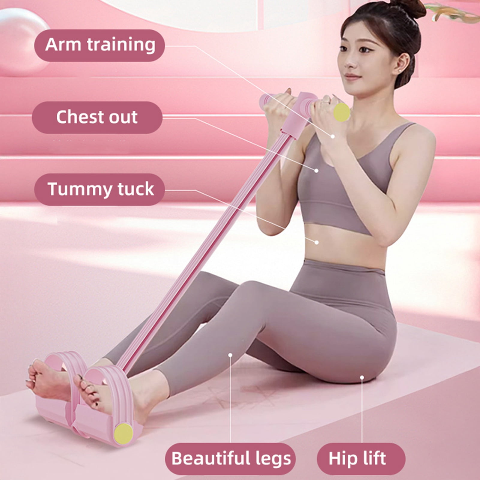 YIFAEUX 4/6-Tube Pedal Puller Resistance Band with Handle Multifunction Elastic Yoga Sit-up Pull Rope Men Women Pedal Tensioner Exerciser Workout Equipment