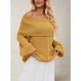 thumbnail image 4 of The Shoulder Sweater for Women Fall Winter Oversized Pullover Lantern Long Sleeve Soft Knit Sweater Top Dark Yellow L, 4 of 8