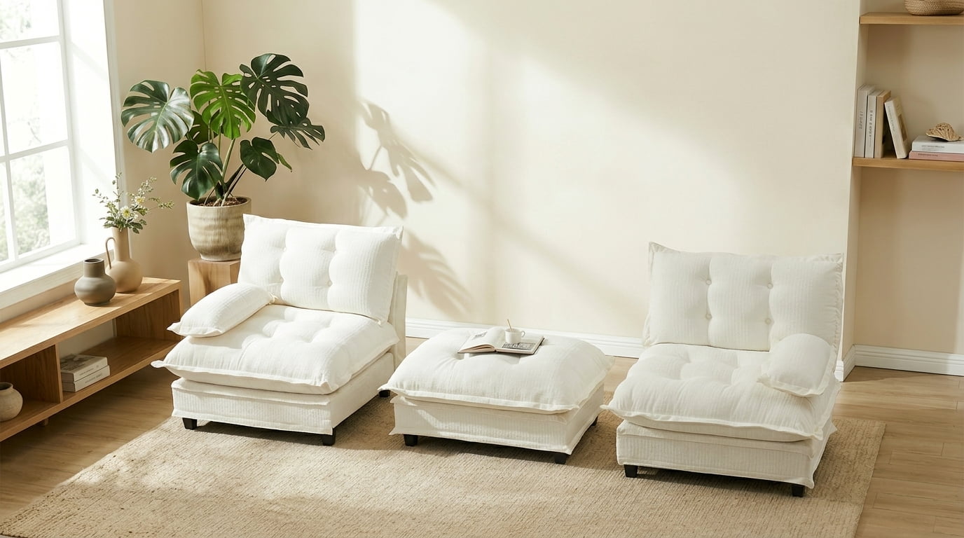 AISWORD 77" L-Shaped Modular Sectional Cloud Sofa with Ottoman, Chenille Fabric Deep Seat Couch with Lattice Decored Cushions