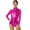 thumbnail image 5 of IBTOM CASTLE Women's Dance Ballet Leotards Long Sleeve Metalic Shiny Leather Turtleneck Gymnastics One Piece Lycra Bodysuits Dancewear 2XL Hot Pink, 5 of 8