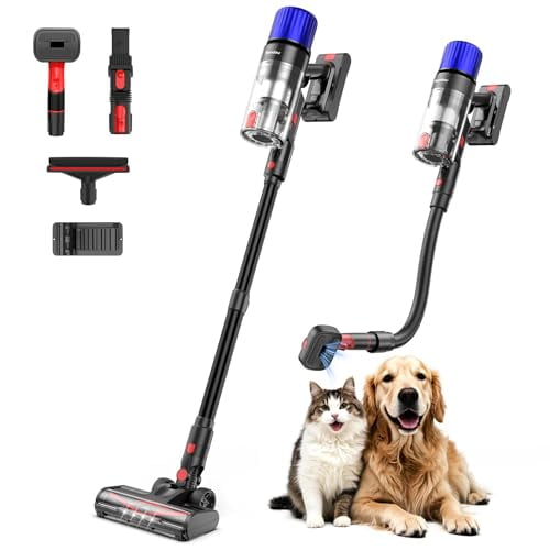 Aspiradora inalámbrica Teendow de 500 W y 50 minutos de autonomía, ideal para pelo de mascotas, potente succión, recargable, ligera y de mano, versátil para alfombras y suelos duros (negra).