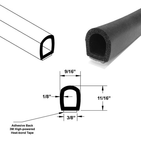 

Water and Weather Resistant Adhesive Back Closed Cell Sponge Rubber Seal Black; 11/16 Height 9/16 Backing - 5 FT