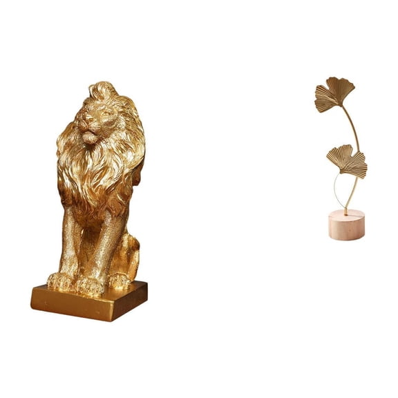 Aymzbd Lion Figurine Lion Statue Leaf Sculpture Art Leaf Figurine with Base Metal Leaf Statue Decorative Animal And Leaf Ornament Eco Friendly Surface Durabl
