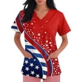 thumbnail image 4 of Women 250 Anniversary Scrub Shirt American Flag Print Fourth Of July Patriotic Star V Neck Shirts Short Sleeve Relaxed Fit Comfy Nursing Uniforms with Pockets, #01 Vermilion, XXL, 4 of 4