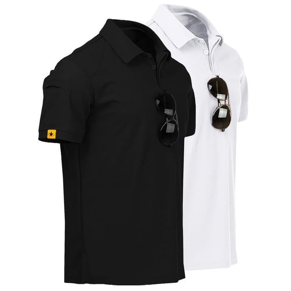 SPEEDRUN Men' s 2 Pack Short Sleeve Polo Shirts Casual Collared T-Shirt for Golf Tennis M