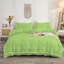 DNG Creations 1 Piece Double Ruffle Duvet Cover With Zipper Closure ( Solid Sage ) All-Season 100% Egyptian Cotton, 800 Thread Count ( California King - Size )