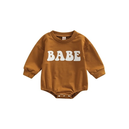 

Gwiyeopda Newborn Baby Girls Boys Casual Romper Long Sleeve Letter Print Bodysuit Playsuits Tops