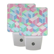 Night Light LED Dusk to Dawn Night Lamp Auto Sensor Plug-in Nightlight for Bedroom Bathroom Nursery Hallway Kitchen Cubes Pattern, 2Pack