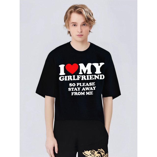 T-Shirt Décontracté à Manches Courtes Col Rond "I Love My Hot Girlfriend" pour Hommes, Femmes, Adolescents, Jeunes