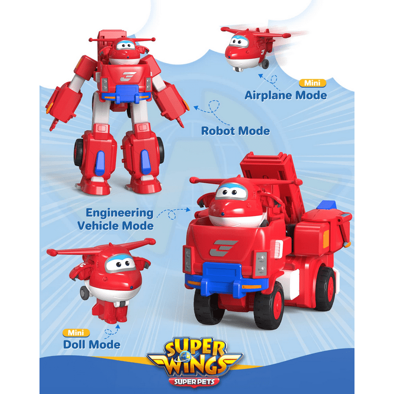 Kristendom Problemer Tidsplan Super Wings Jett 7" Tall Superwings Jett Robot Suit and 2” Scale  Transforming Jett Mini Figure , Transforming Robot & Transforming Fire  Truck Toy Vehicle Playset, Gifts for Boys Girls Kids Child -