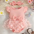 thumbnail image 2 of KPOPLK Newborn Baby Girl Clothes Ruffle Short Sleeve Solid Smocked Bubble Romper Jumpsuit Bow Headband Cute Summer Clothes(0-3 Months,Pink), 2 of 6
