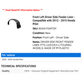 thumbnail image 2 of Front Left Driver Side Fender Liner - Compatible with 2012 - 2015 Honda Pilot 2013 2014, 2 of 2