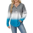 thumbnail image 4 of Sexlip Womens Color Block Sweatshirt Zip Long Sleeve V Neck Drawstring Hoodies Casual Fall Comfort Pocket Pullover Tops Blue L, 4 of 6