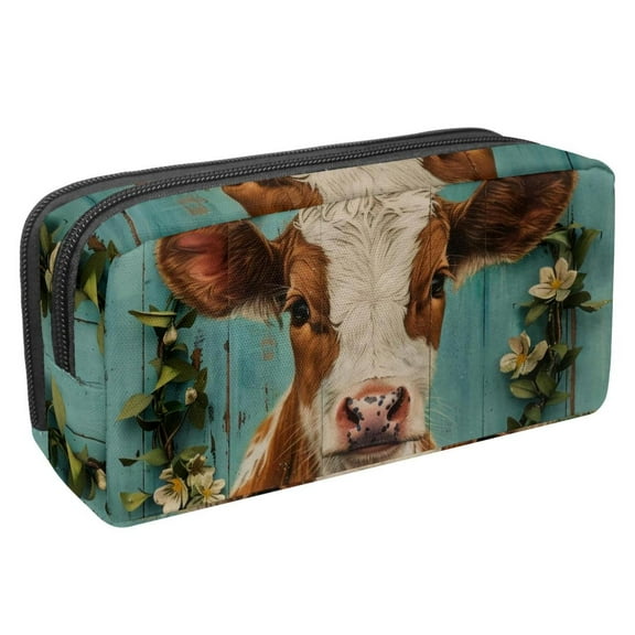 MUOOUM Pencil Case, Calf Teal Wooden Large Capacity Pencil Pouch Stationery Pen Bag