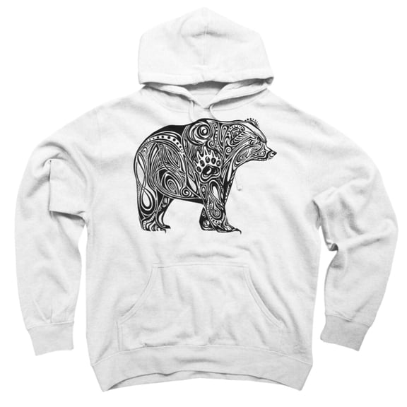 Tribal Bear White Graphic Pullover Hoodie - Design By Humans XL