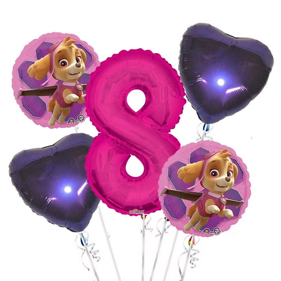 Paw Patrol Girl Balloon Bouquet 8th Birthday 5 pcs - Party Supplies