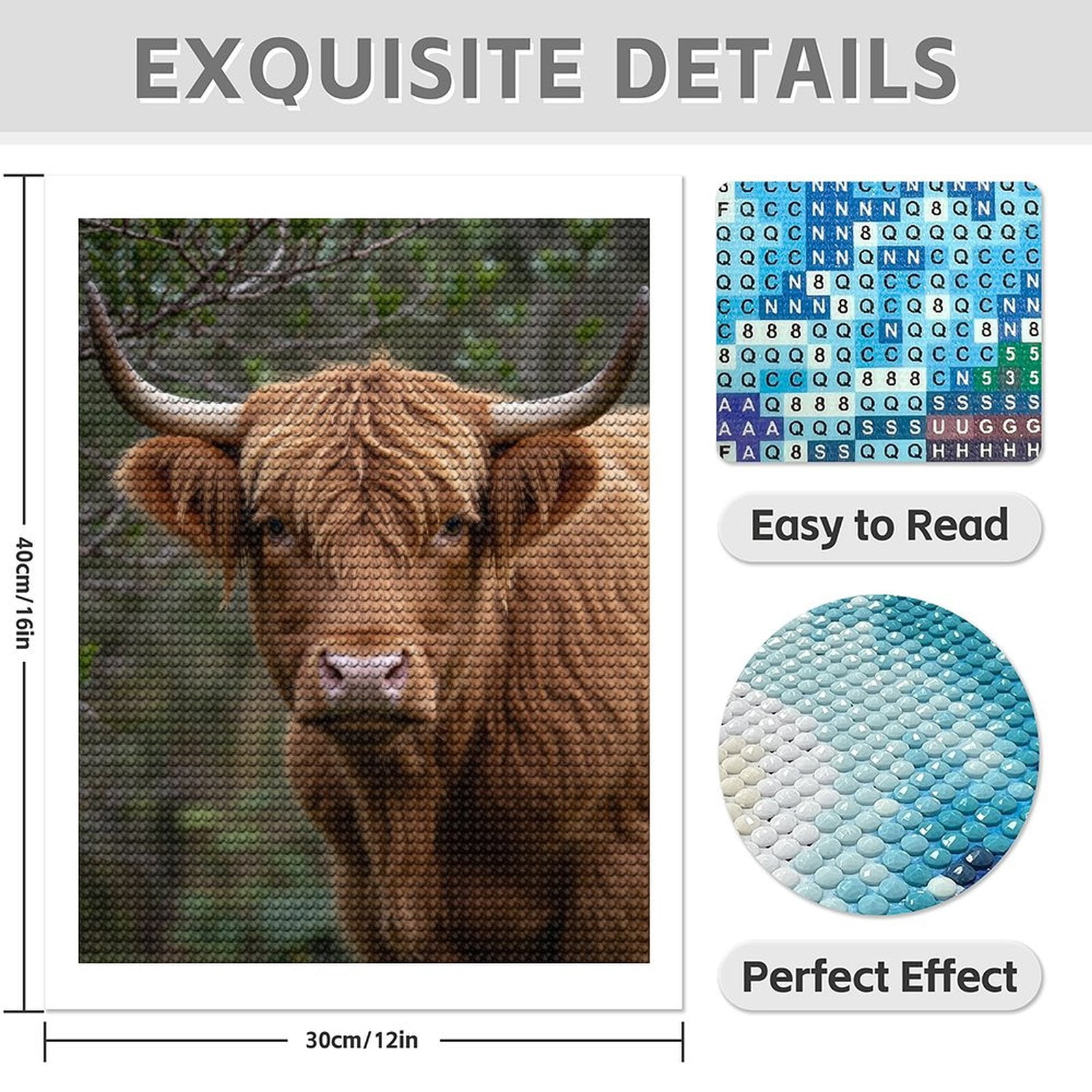 Diamond Art Kit for Adults, Shaggy Bull Nature Portrait Diamond Painting for Adults Beginners, DIY Diamond Art Painting Kits, 5D Diamond Painting Crafts for Home Decor 12x16 Frameless