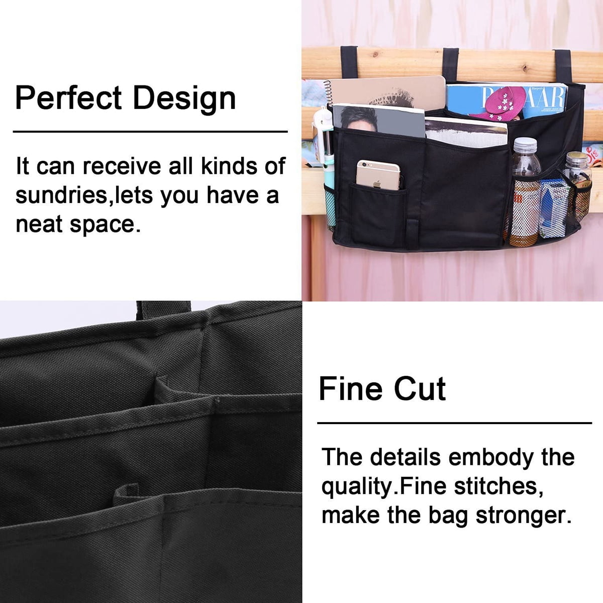 Kepooman Multi-function Oxford Bedside Caddy Hanging Storage Bag with 8 Pockets for Bunk Dorm Bed, Black Kepooman Multi-function Oxford Bedside Caddy Hanging Storage Bag with 8 Pockets for Bunk Dorm Bed, Black