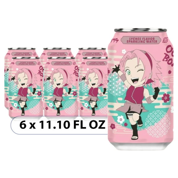 Ocean Bomb Naruto Lychee Flavor Sparkling Water - Sakura Haruno - 6 Packs, 11.10 FL OZ (330ml)