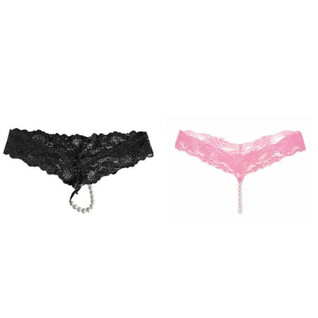 Lojoutye 2 Pack(Pink 1PCS & Black 1PCS) Multipack Women Plus Size with Zipper Lace Panties String G Sparkly Garter Belt Lady Women Underwear Thongs Panties Lady s
