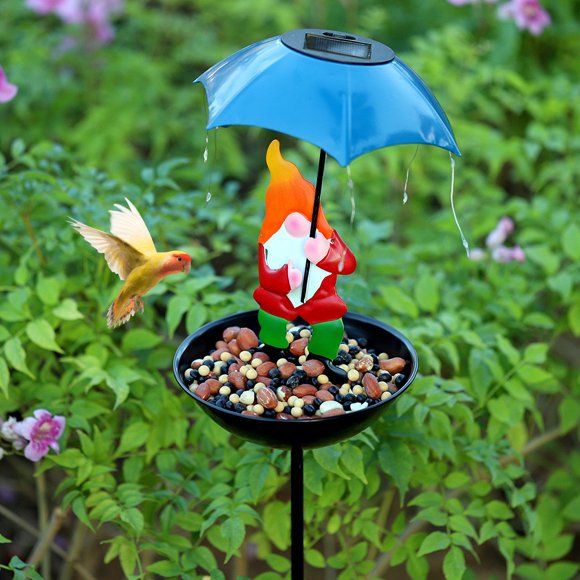 weibbin Solar Bird Feeder with Umbrella Light for Garden Yard Art Ornament, Orange, 36.6x7.3 Inch