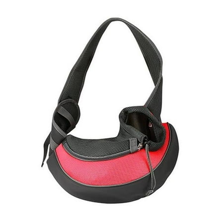 Fresh Fab Finds FFF-Red-L-GPCT1096 Hand Free Sling Adjustable Padded Strap Tote Bag Breathable Shoulder Bag Carrying Dog & Cat  Red - Large