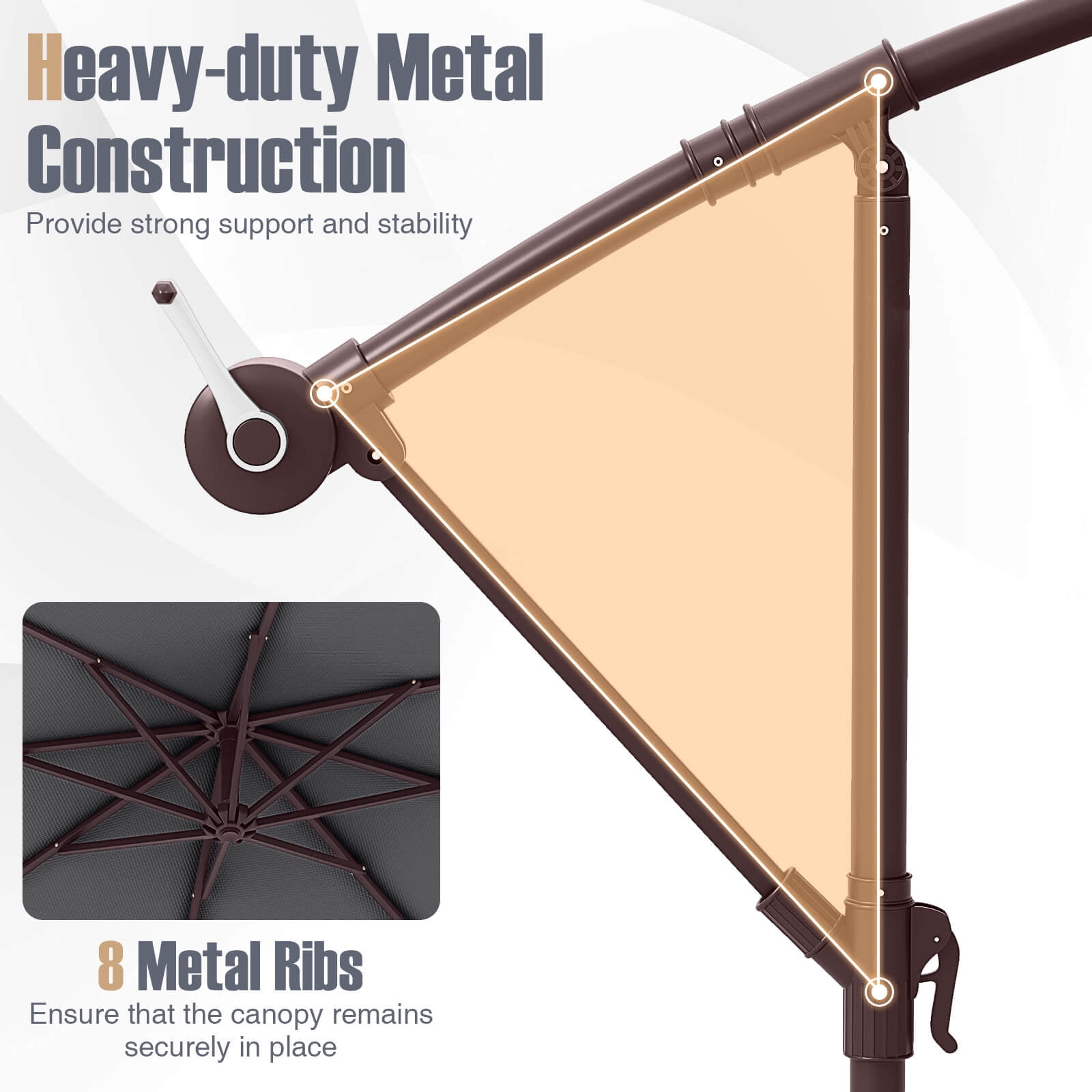 Costway Patio 10FT Hanging Offset Umbrella 32 LED Lights Sand Bag Outdoor Cross Base Dark Gray