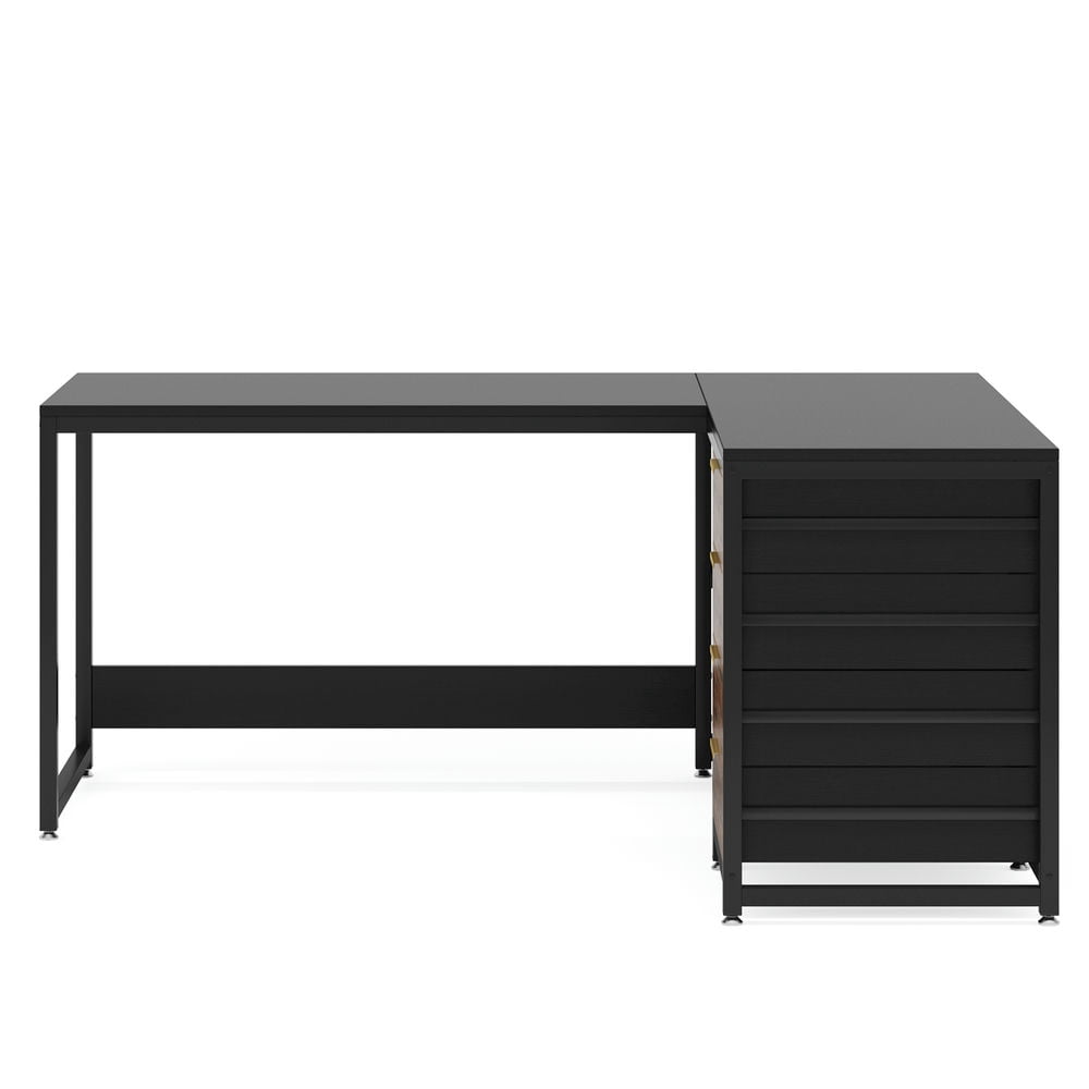 Spaco 59" L-Shaped Desk, Reversible Corner Desk with Drawers & Shelves, Desk for Indoor as Home, Office, Black