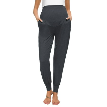 Ecavus Maternity Pants Casual Comfortable Pants Dark Grey S 