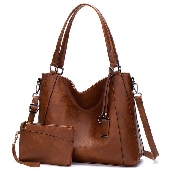 Vintage PU Leather Tote Handbag for Women, 2-in-1 Top Handle Satchel Crossbody Shoulder Bag, Casual Daily Work Travel Purse