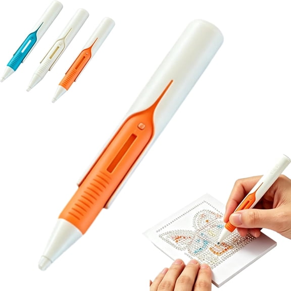 Diamond Art Automatic Bead Dispenser Pen, No Wax Needed Art Pen, Automatic Diamond Painting Bead Dispenser for Round Drills, Precision Rhinestone Pick up Tool for Beginners & DIY Crafters (Orange)