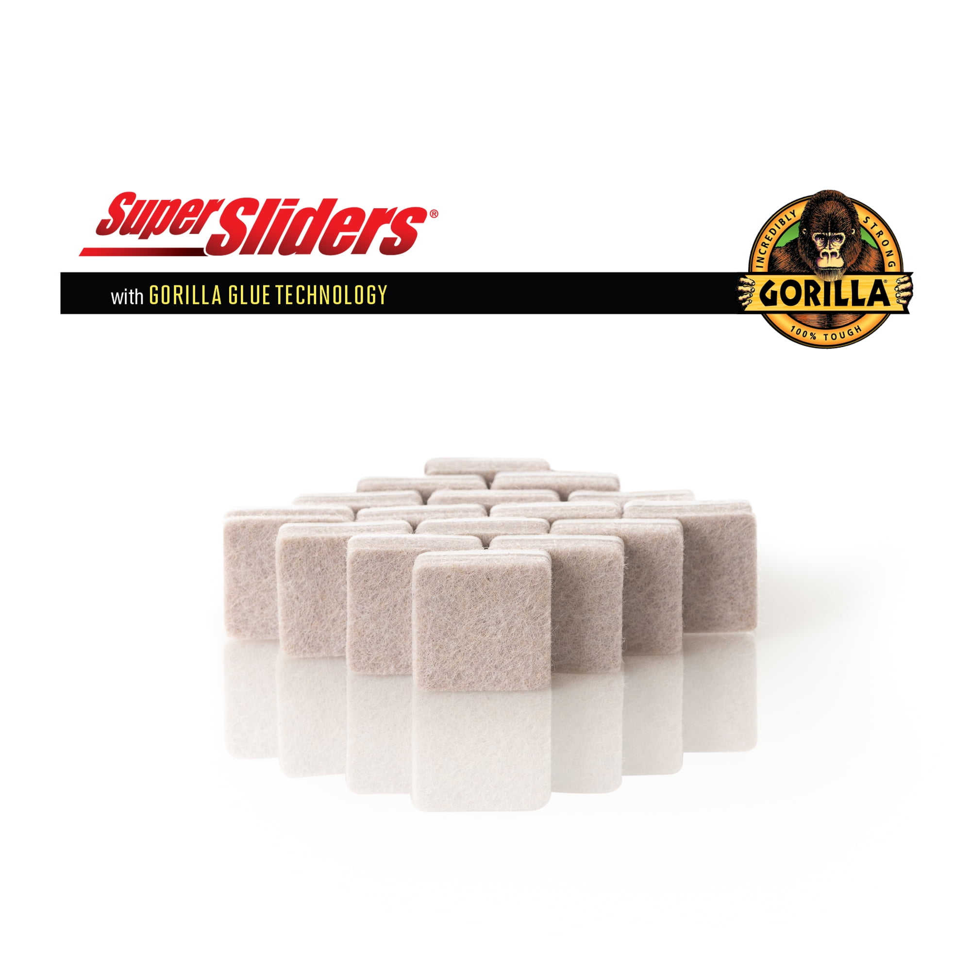 (3 pack) Super Sliders With Gorilla Glue Technology, 1" Square Oatmeal Felt Pad, 16 PC