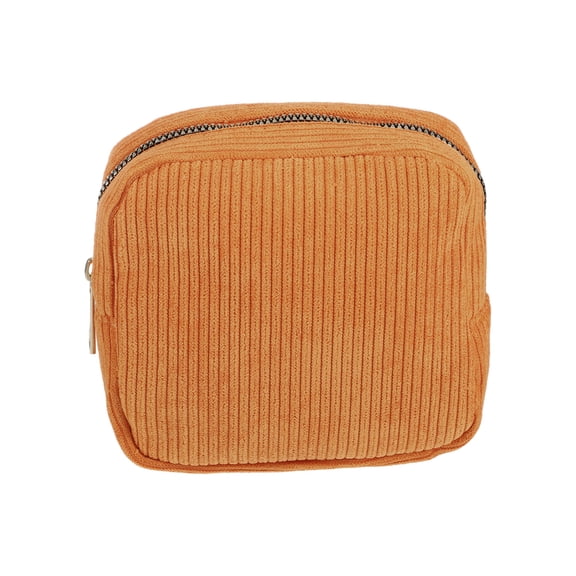 Unique Bargains 1Pc Women Portable Solid Color Corduroy Storage Cosmetic Bag Orange