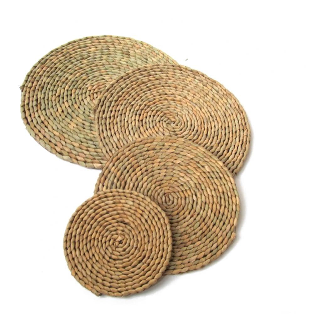 Round Woven Placemats for Dining Table, Water Hyacinth Straw Braided