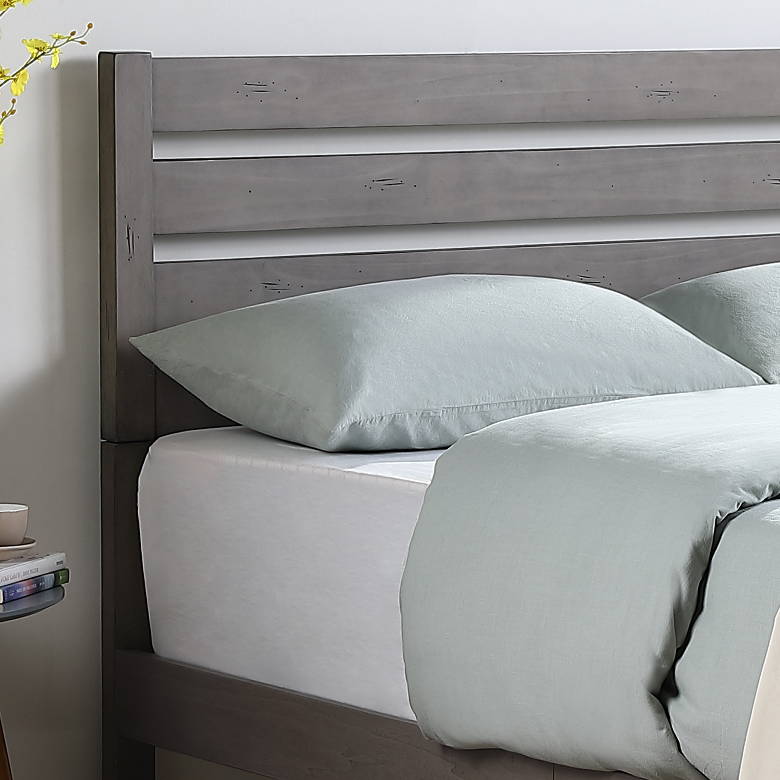 Noble House Kaylin Queen Size Bed with Headboard, Natural and Gray Finish