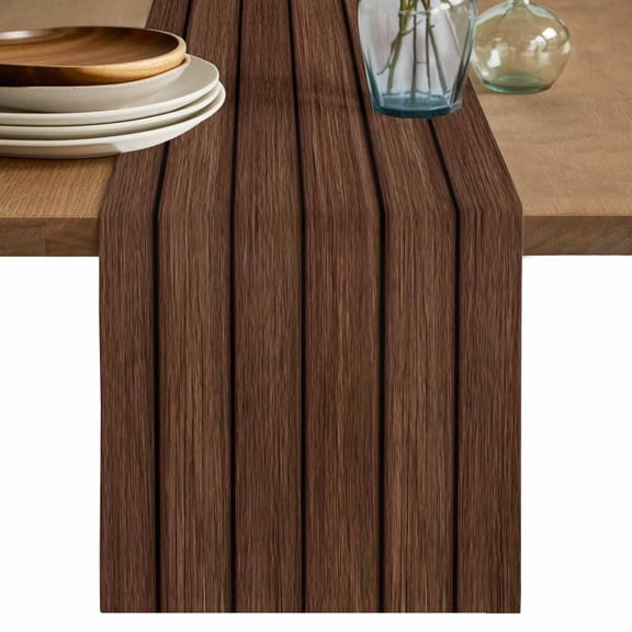 Table Runner 48 Inches Long for Kitchen Dining, Dark Brown Wooden Dresser Scarf Farmhouse, Dining Table Decorations for Wedding/Parties, Vintage Western Country Wooden Board 13 x 48 In