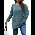 thumbnail image 3 of Camisas de Larga para Mujer Suéteres Largos con Bolsillos Tops Tipo Túnica Corte Holgado Azul XXL, 3 of 8
