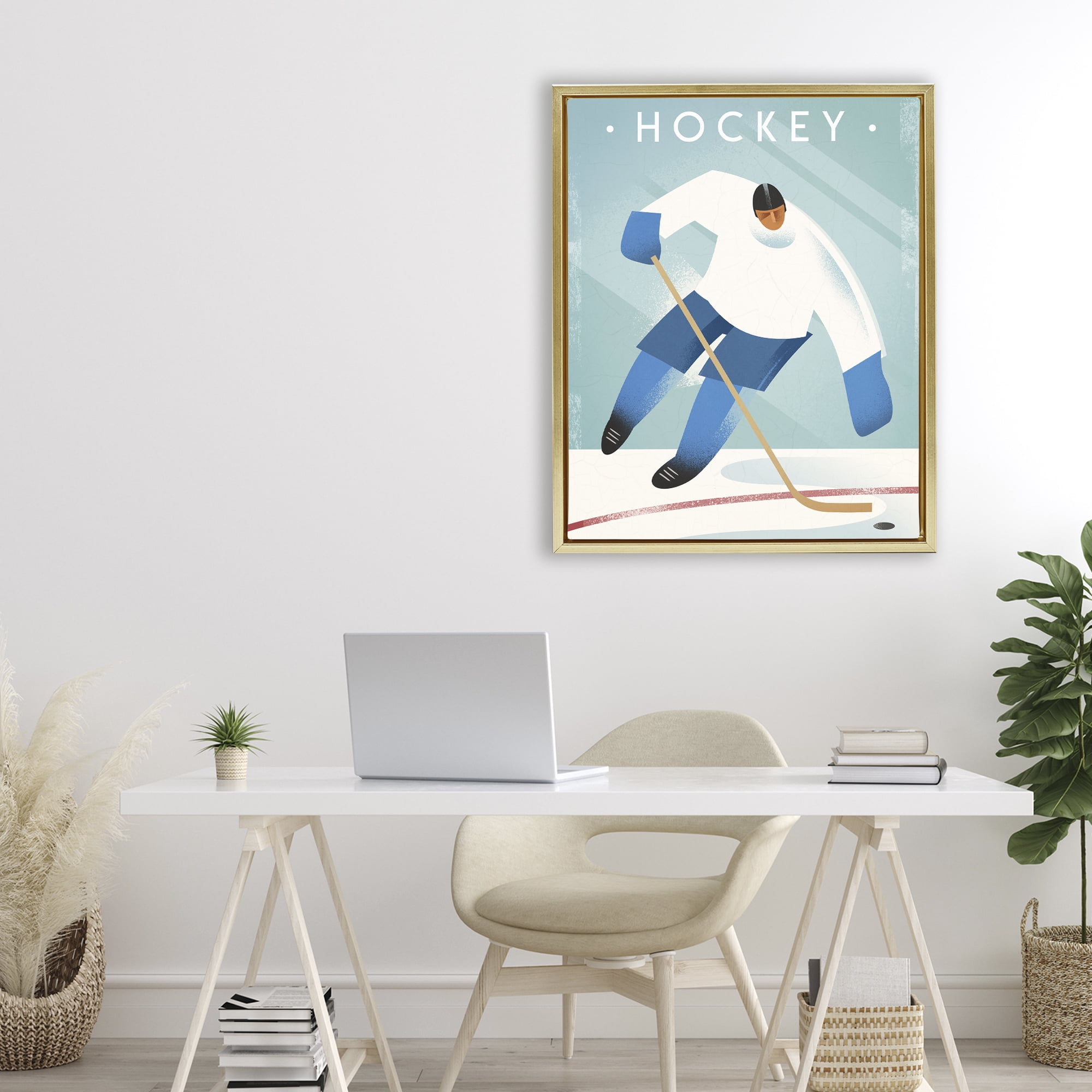Stupell Industries Vintage Hockey Player Gold Framed Floater Canvas Wall Art, design by Martin Wickstrom