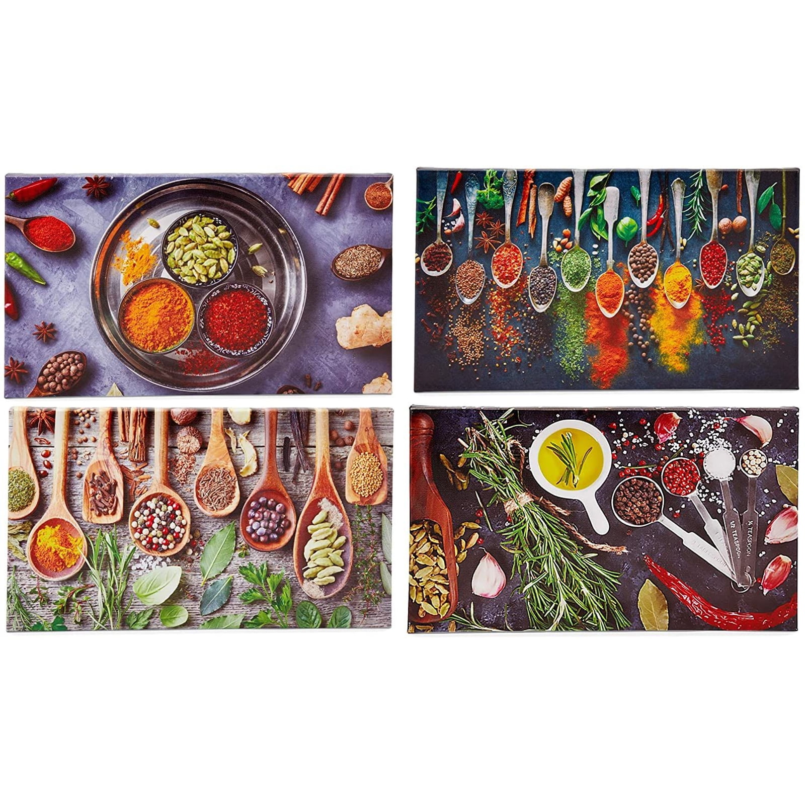 Metal Spoon and Spices Ingredient 5 Pc Canvas Wall Art Picture Poster Home Decor