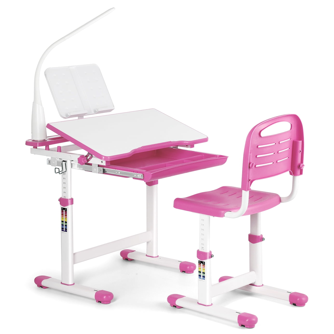 Kepooman Child Desk and Chair Set - Kids Writing Table with Led Light and Fixed Drawer for School&Home 3-12 Years Kindergarten Desk and Chair Set, Pink Kepooman Child Desk and Chair Set - Kids Writing Table with Led Light and Fixed Drawer for School&Home 3-12 Years Kindergarten Desk and Chair Set, Pink