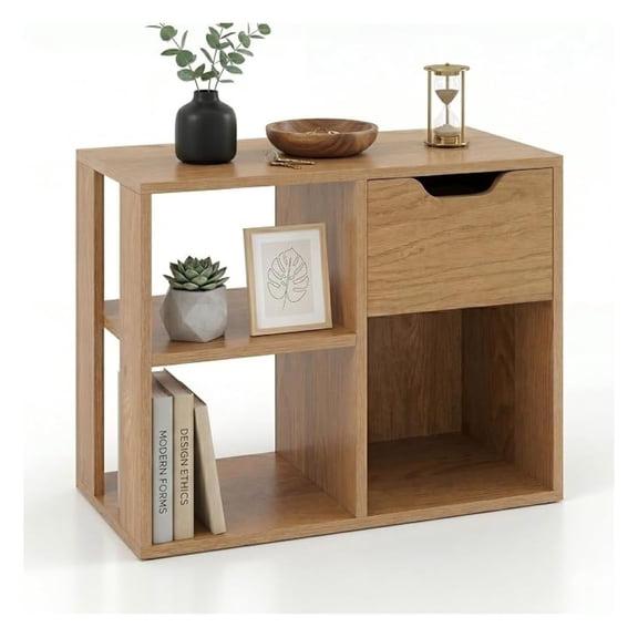 Sunshen Cube Storage Organizer, Small Bookshelf with 2-Tier Open Shelves, Freestanding Cube Bookcase with Drawer and Closed Storage for Living Room,Badroom,Office (Natural)